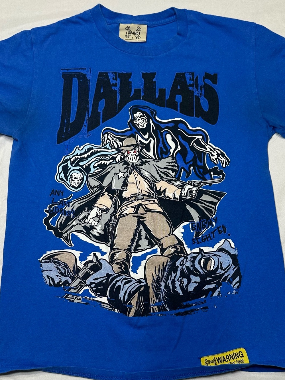 Brand X Dallas Enemy Sighted Skeleton Cowboy Tee Blue Men's Small S